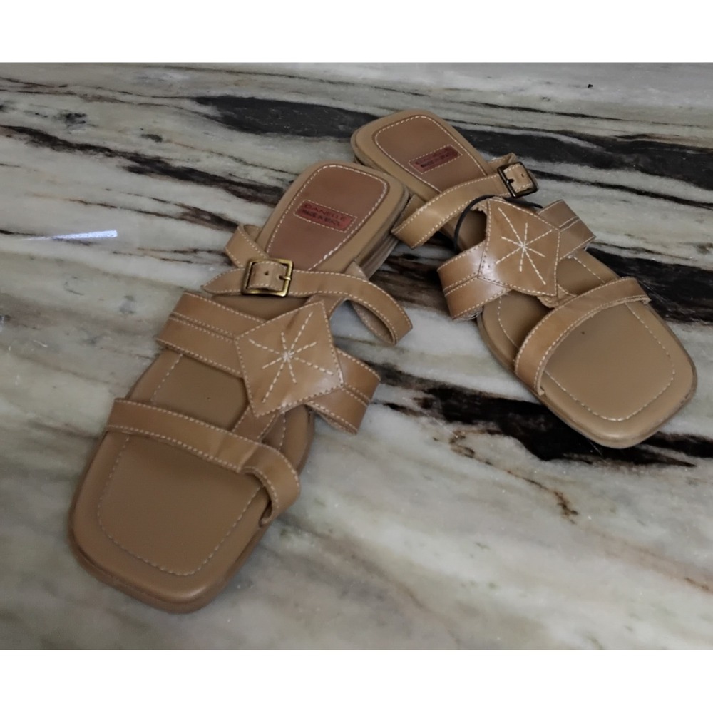 Danielle D-Scurry‎ Brown Leather Flat Slip On Sandles Brazil Sz 8